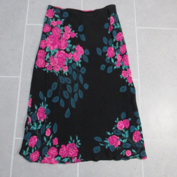 Sheer Black Midi Skirt with Pink Roses, Size L - Picture 2 of 5